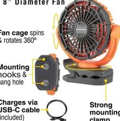 BFBBM9112 - BLACKFIRE Ventilateur Pince Rechargeable 20cm