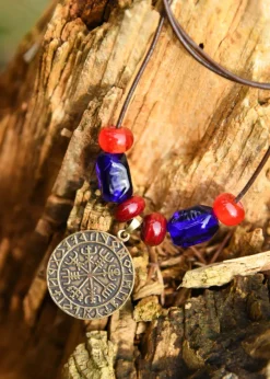 BM-JW-004 - LARP Collier de perles de verre avec pendentif Vegvisir