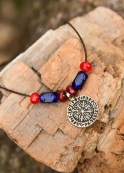 BM-JW-004 - LARP Collier de perles de verre avec pendentif Vegvisir
