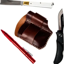 BRBK13 - Bison Ridge Built étui cuir EDC kit lampe et couteaux
