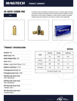 770665 - CARTOUCHES MAGTECH 45 AUTO 230GR FMJ