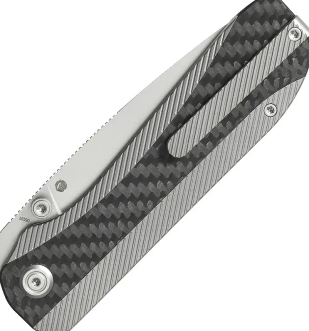 KBKnives Zephyr Beablast M390 Flamed Titanium Wave Carbon Inlay