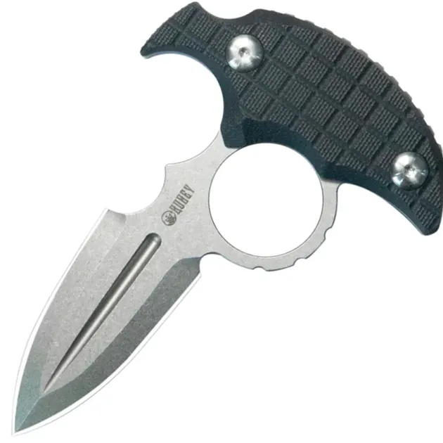 KU403A - KUBEY Cavy Push Dagger Black G10 Stonewash 14C28N