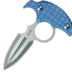 KU403D - KUBEY Cavy Push Dagger Blue Micarta Stonewash 14C28N