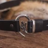 1600201030 - LARP Ceinture en cuir, noir avec tête de loup, boucle argentée