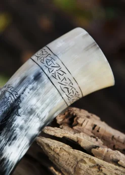 1916111301 - LARP Corne à boire avec support Fer Torsadé Gravure Fenrir