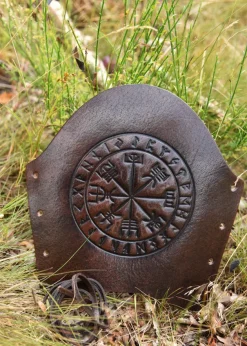 1680000350 - LARP 1 Protège-bras en cuir avec embossage Vegvísir, marron, 1 pièce