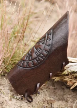 1680000350 - LARP 1 Protège-bras en cuir avec embossage Vegvísir, marron, 1 pièce