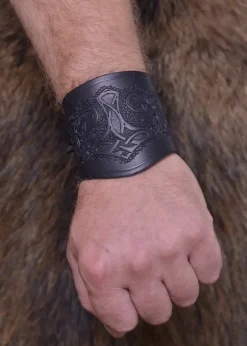 1600050120 - LARP 1 Protège-bras en cuir Estampe Mjolnir, court, 1 pièce