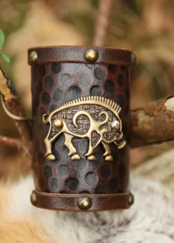 1616552900 - LARP 1 Protège-bras en cuir, motif sanglier celtique, 1 pièce