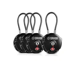 LK-ROUND-BK-FOURPK - Savior Lot de 4 Cadenas à Cable Noir (TSA)