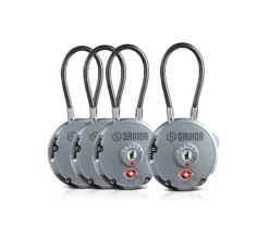 LK-ROUND-GS-FOURPK - Savior Lot de 4 Cadenas à Cable Gris (TSA)