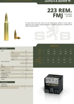MUNSEB34296 - CARTOUCHES SB 223 REM FMJ VRAC x100 69GR 4.5g