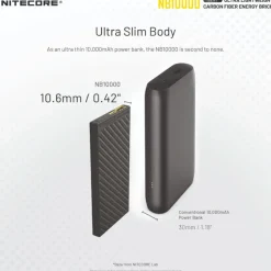 NCNB10000G2 - NITECORE Batterie externe carbone MK2 - 10 000mAh - 5V / 3A - 18W