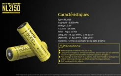 NCNL2150 - NiteCore Accumulateur 21700 3,6V 5000mAh 18Wh