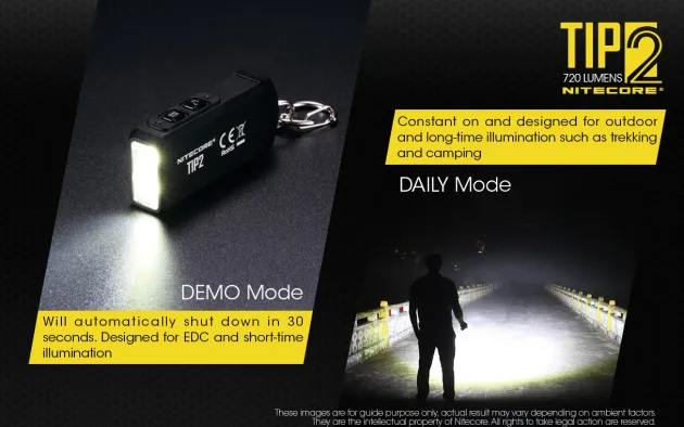 NCTIP2BK - NITECORE TIP 2 Lampe Porte-Clé 720lm Rechargeable Micro-USB