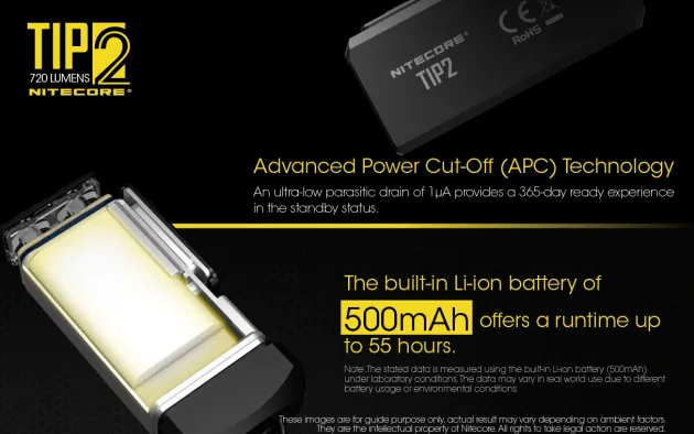 NCTIP2BK - NITECORE TIP 2 Lampe Porte-Clé 720lm Rechargeable Micro-USB