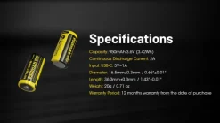 NL169R - NITECORE Accu 16340 3.6V 950 mAh