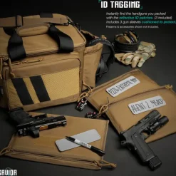 RA-3GUN-WS-TN - Savior Equipment [Specialist Series] Hard Side Range Bag, w/ 3x Individual Pistol Bags, Adjustable Center Divider, Tan