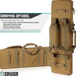 RB-4212DG-VER2-TN - Savior Equipment Urban Warfare Double Rifle Bag Gun - Suitable for Rifle Shotgun, w/ Backpack Strap,Tan,42'' Long