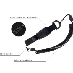 SPC29575 - EDCX Cordon spirale de sécurité avec boucle à décrochage rapide noir