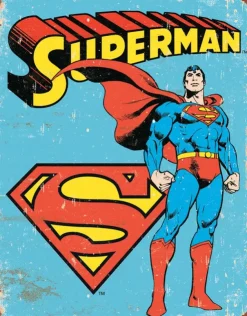 TSN1335 - Affiche Métallique SUPERMAN Rétro Comics Vieillie