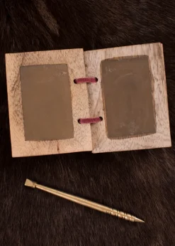 ULF-CP-12 - LARP ULFBERTH Cahier de cire en bois avec stylet en laiton et pochette en cuir