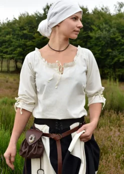 ULF-LP-18A - LARP ULFBERTH Porte-monnaie médiéval cuir bouton en corne