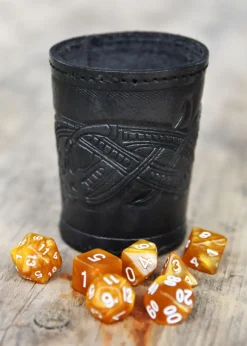 ULF-LP-25-BL - LARP ULFBERTH Gobelet à Dés cuir noir motif Serpent Jelling