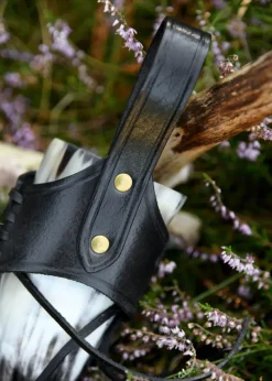 ULF-LP-33-BL-L - LARP Porte Corne à Boire en Cuir Estampé Triskele Noir