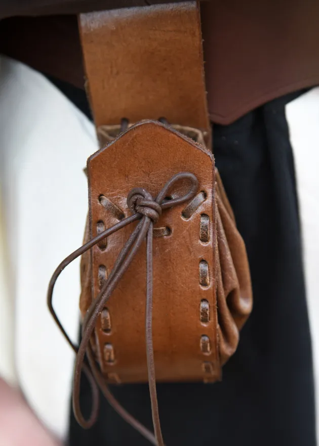 ULF-LP-46-BR - LARP ULFBERTH Bourse médiévale en cuir avec passant ceinture