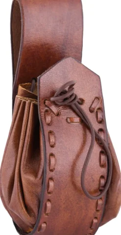 ULF-LP-46-BR - LARP ULFBERTH Bourse médiévale en cuir avec passant ceinture