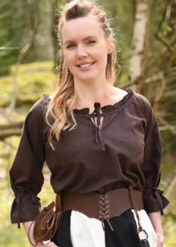 ULF-LP-46-BR - LARP ULFBERTH Bourse médiévale en cuir avec passant ceinture