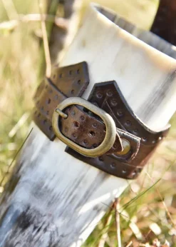 ULF-LP-35 - LARP Porte-corne à boire avec boucle Cuir marron foncé 0,3L