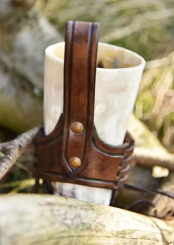 ULF-LP-33-L - LARP Porte Corne à Boire en Cuir Estampé Triskele Marron