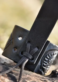 ULF-LP-39 Porte-corne à boire en cuir, estampé dragon, style Jelling 0,9L