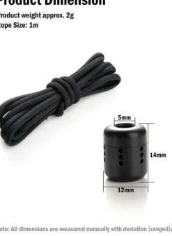 VAB5-BLK - VIPERADE 2 Perles PEI Noir Dragonne EDC + 1m Paracorde