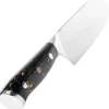 Wusaki couteau Ko-Santoku Sakin Damas 10Cr manche carbone et or