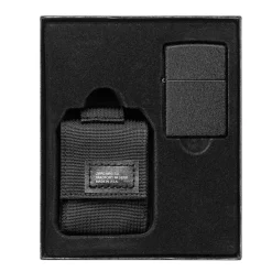 60005678 - ZIPPO Black Crackle & Pochette Noire Set Cadeau