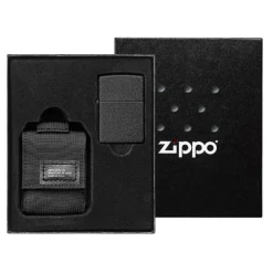 60005678 - ZIPPO Black Crackle & Pochette Noire Set Cadeau